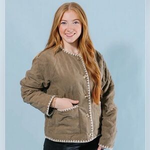 Miss Me Olive Quilted Teddy Jacket